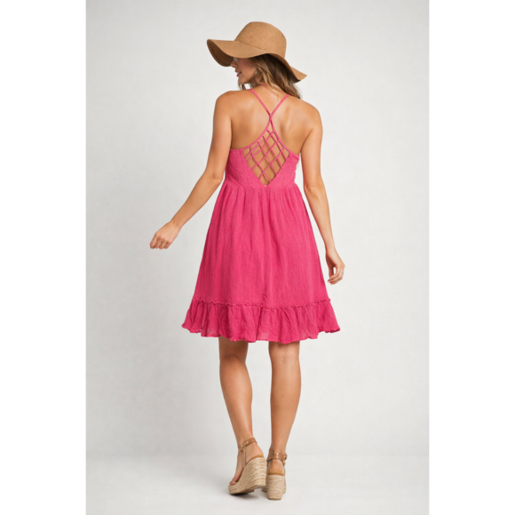New in Dresses & Skirts - Fuchsia backless summer dress in Pink small swim beach cover up dress